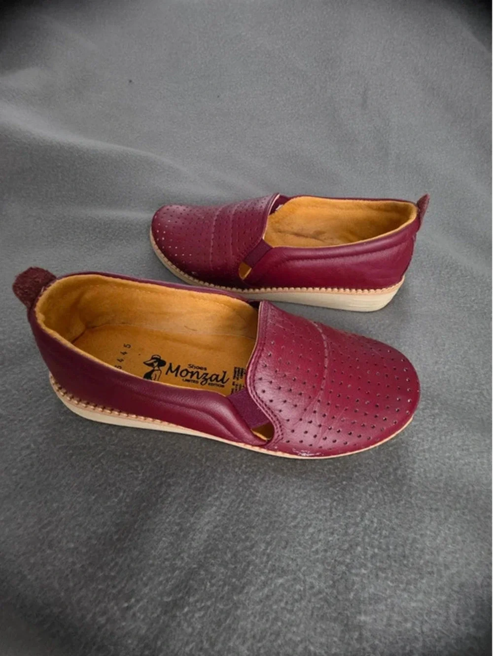 Monzal Leather Slip-On Shoes Burgundy 7 USA
